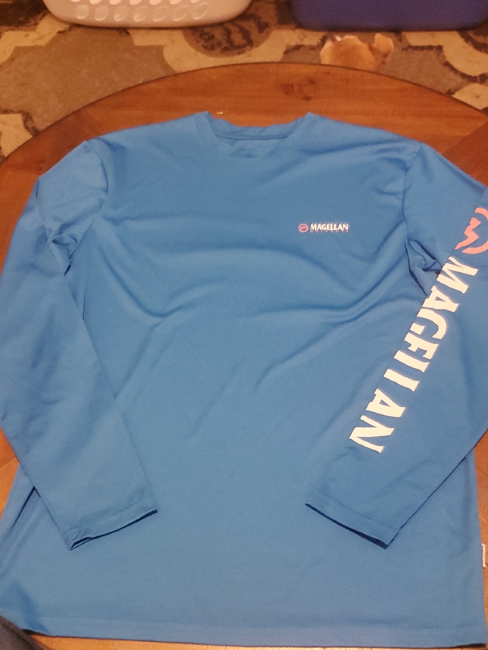 Magellan Outdoors Long Sleeve Crew in Sky Blue with White Sleeve Logo